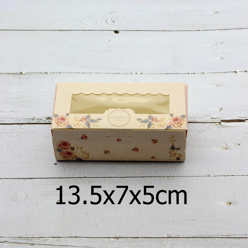 12PCS Gift Packaging Box With Clear Window Wedding Party Pink Rose Wreath Kraft Paper Box Packaging Cake Food  Candy Cookies