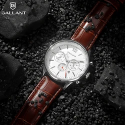 GALLANT Mens Watch Luxury Quartz Watches for Men with Dual Time Leather Strap Waterproof Business Dress Watch Relogio Masculino