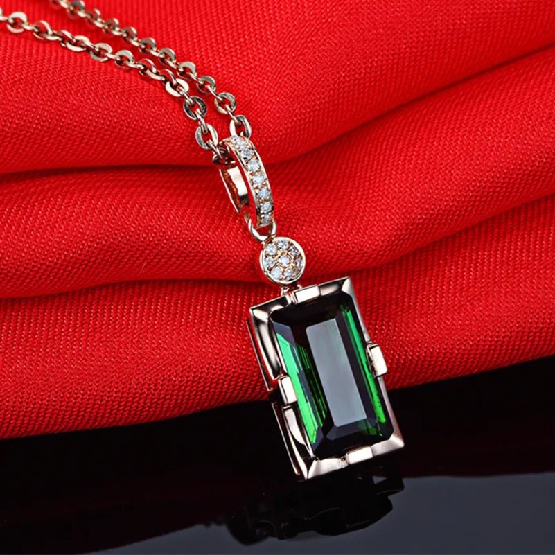 

100% 14K Rose gold Emerald Created Moissanite Diamonds Gemstone Wedding Engagement Fine Jewelry Pendant Necklace