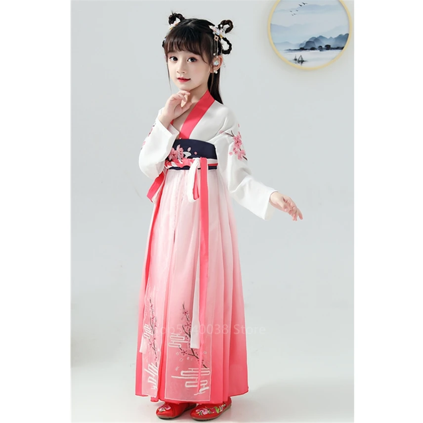 Meisjes Chinese Hanfu Traditionele Nieuwe Jaar Lente Festival Outfit Oude Dans Stage Performance Hof Prinses Fee Jurk