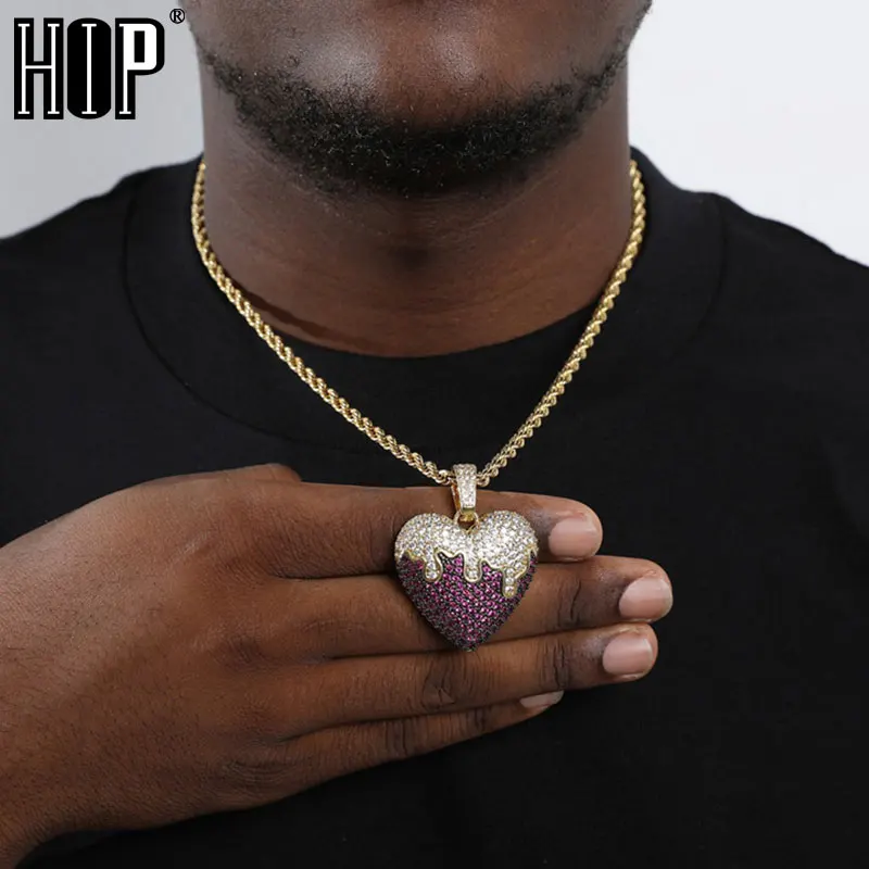 Hip Hop Heart Pendant Iced Out Bling Cubic Zirconia AAA CZ Necklace & Pendant For Men Jewelry With Solid Back