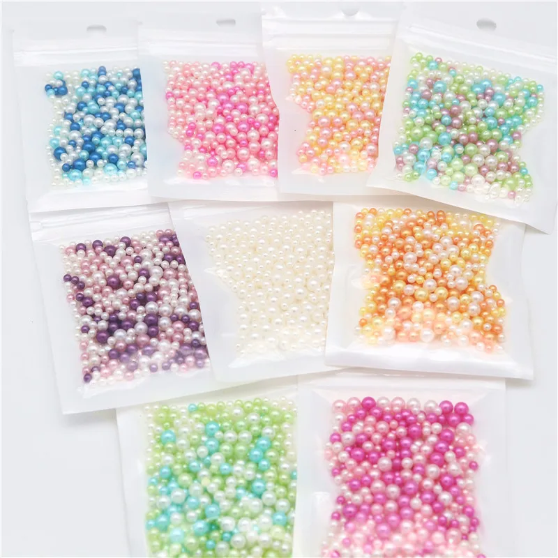 3/4/5mm UV Resin Imitation Pearl Beads Mix Rainbow Color Round  No Hole Loose Beads DIY Jewelry Necklace Making Craft