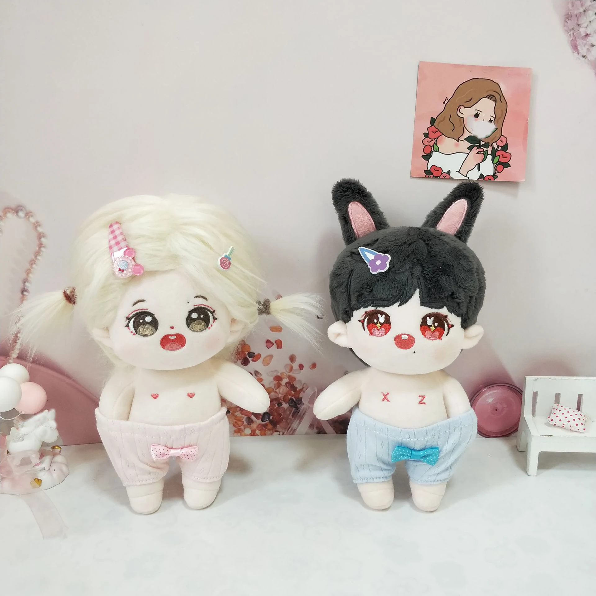 Culotte en peluche Kawaii Idol, culotte beurre, couches, marionnette, pantalon jouet, pantalon court nœud papillon, vêtements lapin, accessoires poupées étoiles, 20cm