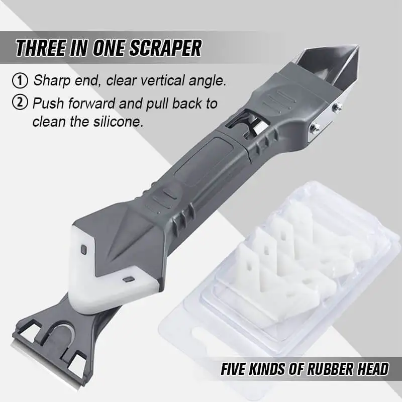 3 in 1 Silicone Caulking Tool Stainless Steel Head Sealant Finishing Grout Remove Glass Glue Angle Scraper Kitchen Window Sink