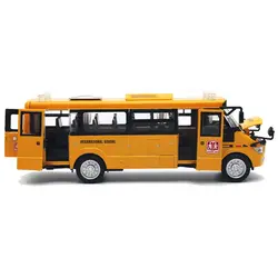 School Bus Toy Die Cast Vehicles Yellow Large Alloy Pull Back 9'' Play Bus with Sounds and Lights for Kids