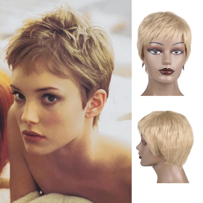 Synthetic Short Straight Wig With Bangs For Women Heat Resistant Hair Natural Black Brown Blonde Orange Wigs