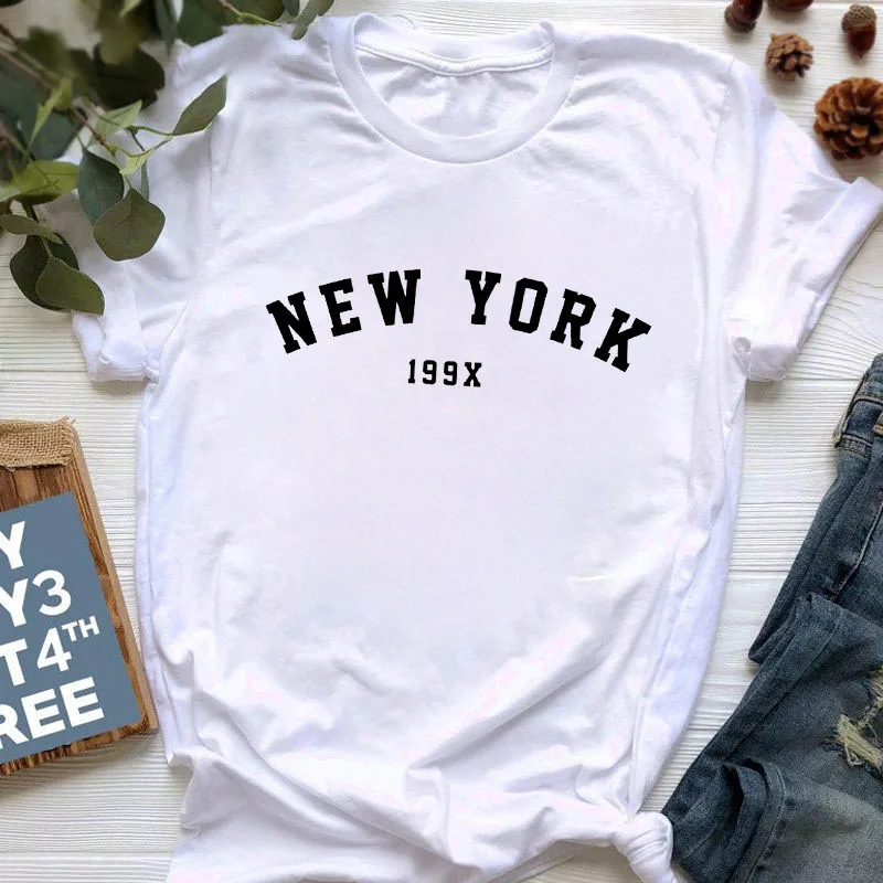 Women New York Letter Printing Harajuku Women tshirts Summer Simple white T-shirt For Lady Top Tee Hipster 2021