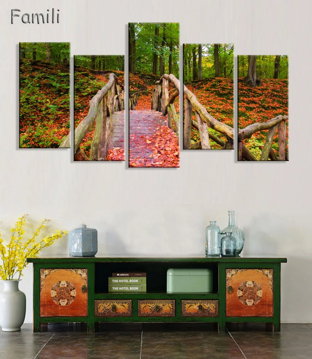 5Pieces Cuadros Wall Art Autumn Tree Oil Painting On Canvas Paintings By Numbers Pictures Home Decor Living Room Unframed