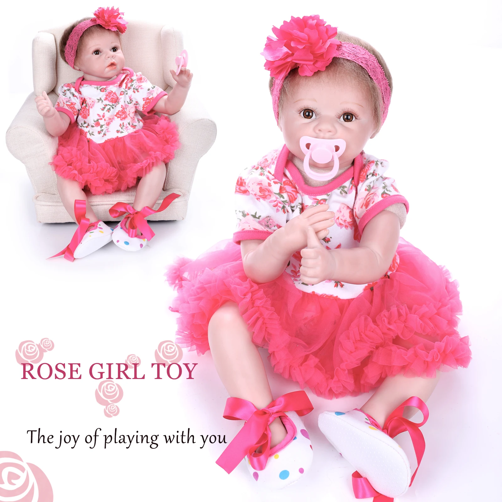 ZIYIUI Realistic Silicone Vinyl Reborn Doll Girl 55 Cm Toddler Wearing Pink Skirt Kids Toy Birthday Gift Anatomically Correct