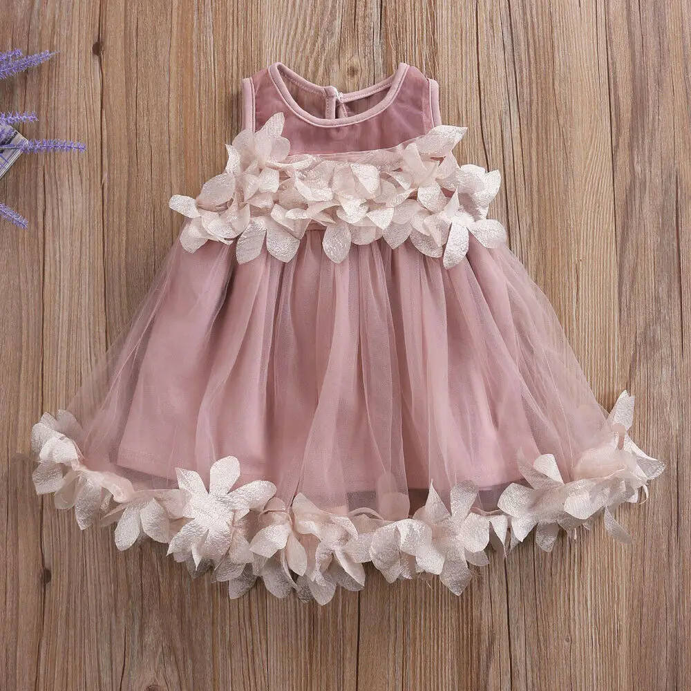 Summer Toddler Kids Baby Girl Flower Pageant Party Petal Tulle Dress Clothes Decal decoration sweet style girls Dress hot sale