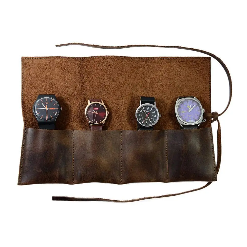 Leather Travel Watch Roll Notepad Rope Handmade And Handmade Leather Jewelry Roll Travel Jewelry Storage Portable Jewelry Bag