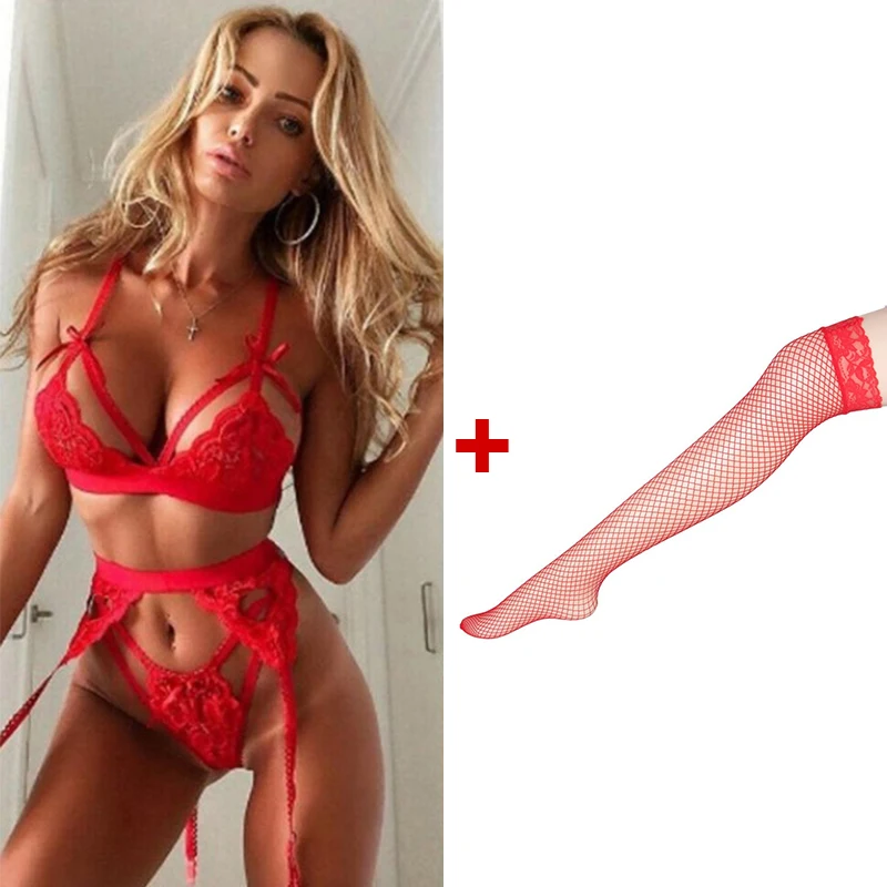 4Piece Women Sets See Through Underwear Set Bra And Panty Set Add Stockings Garter Strapless Bra Set Plus Size Sexy Lingerie