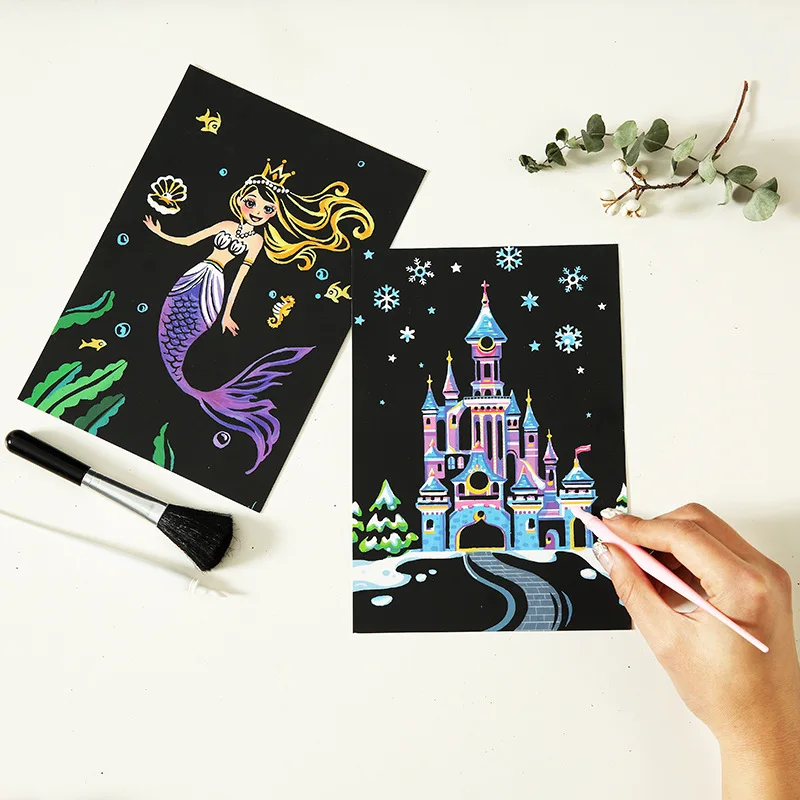4pcs/Set Magic Colorful Drawing Board Paper Scraping Painting For Kids Creative Colorful Painting Graffiti Scratch Toys