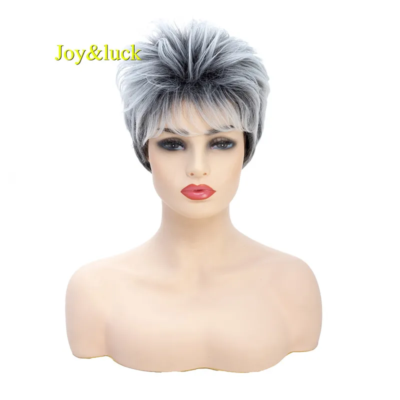 Peluca corta rubia degradada para mujer, pelo sintético recto Bob con flequillo, Natural, uso diario