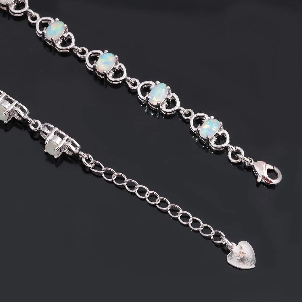 CiNily Created White Blue Orange Opal Bracelets Silver Plated Oval Stone Chain Bracelet for Women Fashion Jewelry 7 1/2