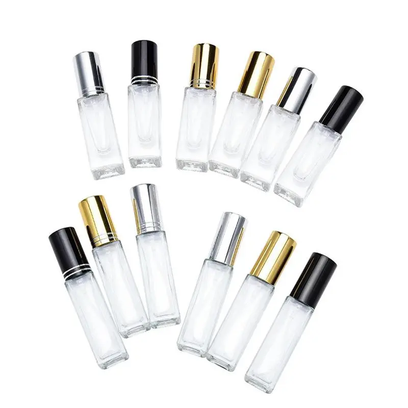 Empty 4ml 8ml Refillable Clear Square Perfume Glass Spray Bottle Atomizer with gold silver black cap F1927