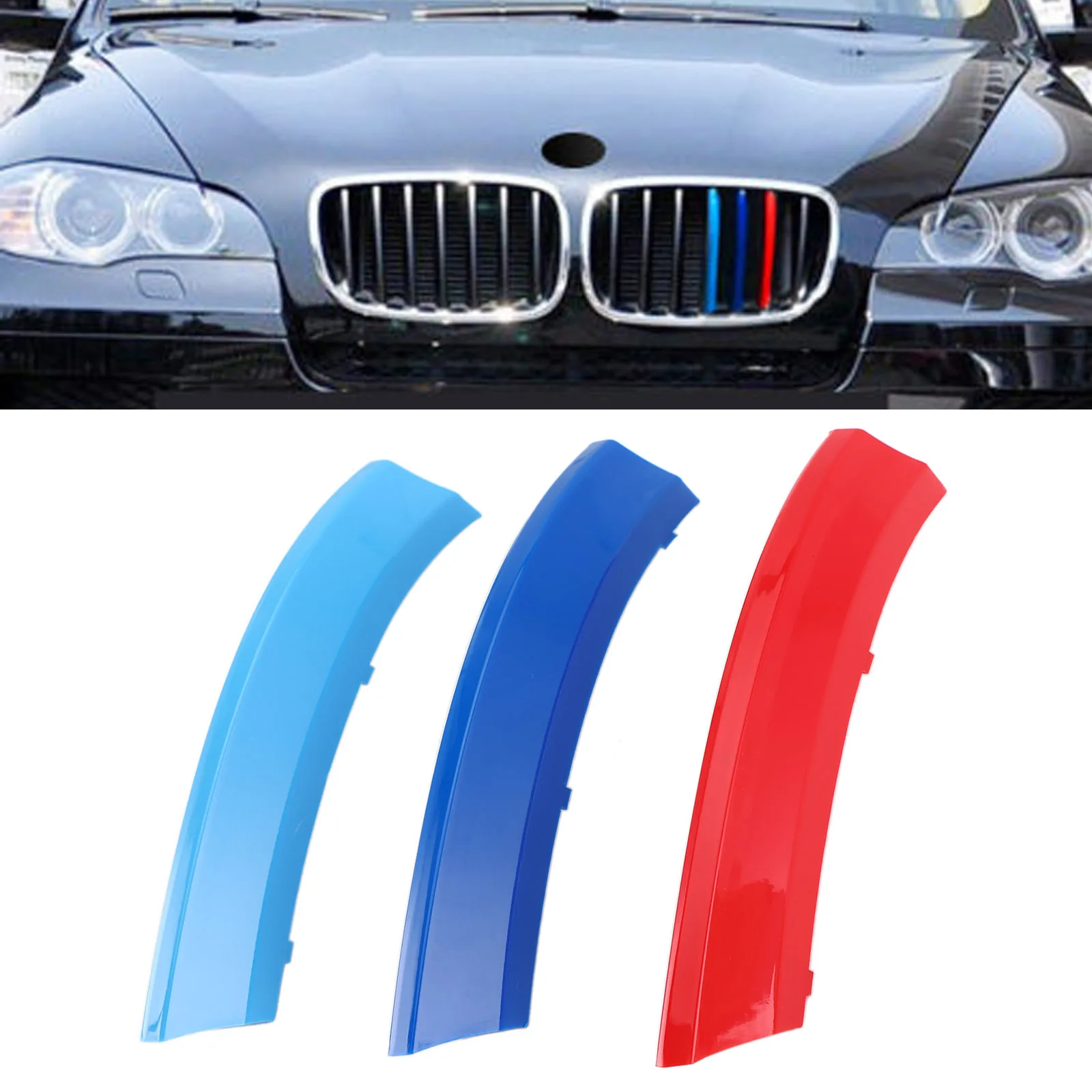 Areyourshop Tri-Colour Front Grille Grill Cover Strips Clip Trim For BMW X5 2008 2009 2010 2011 2012 2013 Car Auto Parts