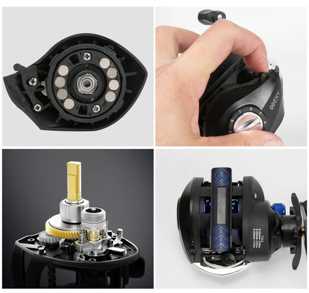 AK200 Metal Scrolls 7.2:1 High Speed Fishing Reel Left Right Hand  Baitcasting Reel Brake System 8kg Drag Wheel Bait Casting - AliExpress 18