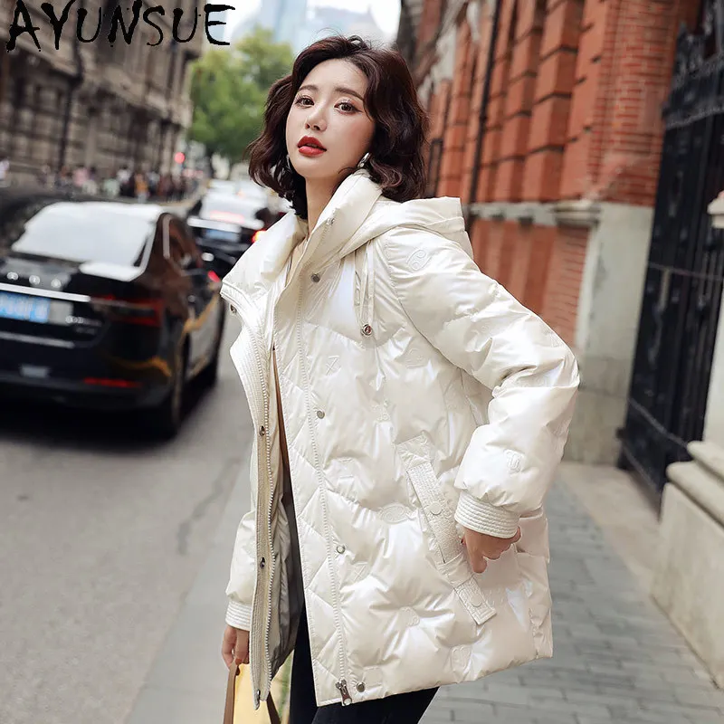 AYUNSUE Women's Down Jacket Hooded Autumn Winter Coat Women Parka 90% White Duck Down Jackets Woman Fashion 2020 Abrigo Mujer