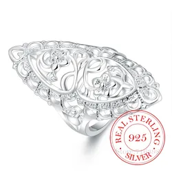 925 Sterling Silver Finger Rings for Women Hollow Rhinestone Engagement British Style Jewelry Vintage Boho Luxury Ladies Female