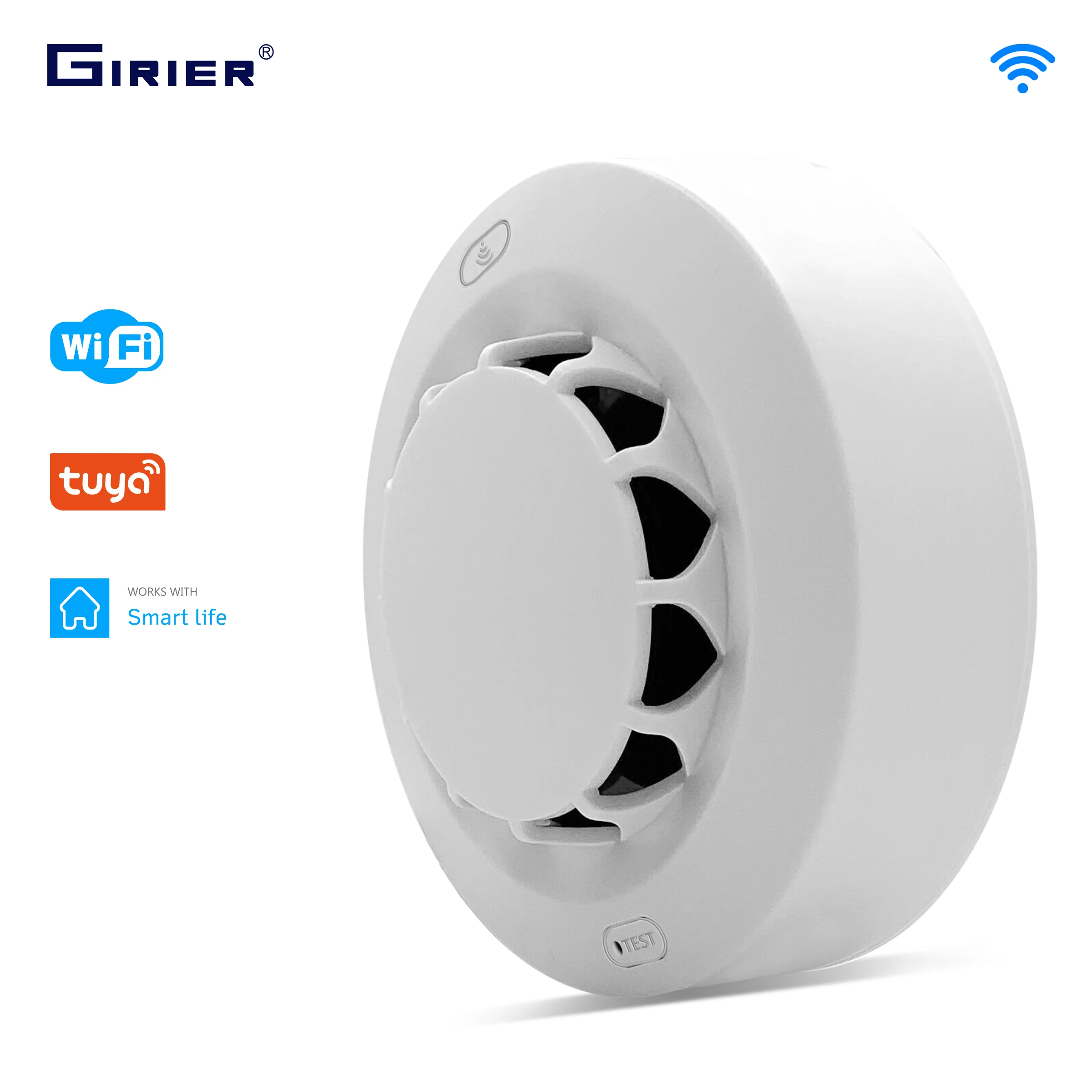 GIRIER-Tuya WiFi Smart Smoke Alarm Detector, Sensor de Incêndio, Bateria para Home Security System, Funciona com Smart Life App