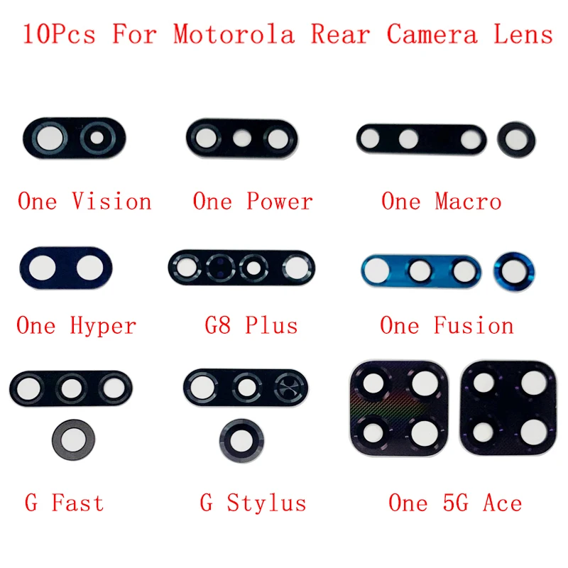 10Pcs Rear Back Camera Glass Lens For Motorola Moto One Vision Power One Macro Hyper G Fast Stylus One 5G Ace Camera Glass Lens