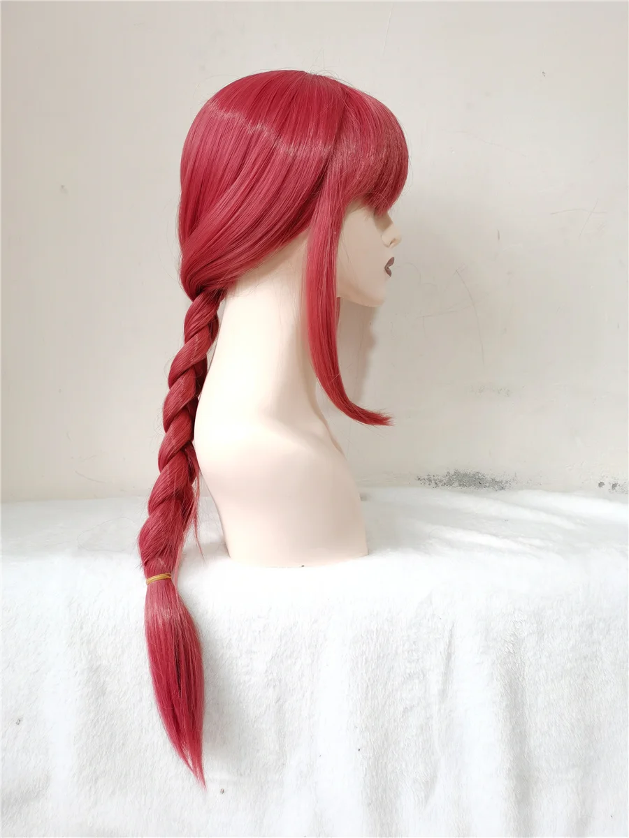Makima Chainsaw Man Anime Cosplay Perruque, Cheveux Longs Tressés Rouges, Perruques de ixd'Halloween, Bonnet, Degré de Chaleur, 70cm