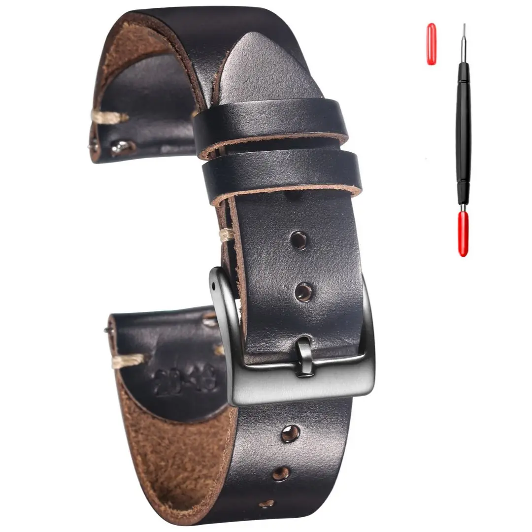 HEMSUT 100% Echt leder Uhren armbänder mit Schnell verschluss Horween Horse hide Vintage Armband für Männer 22 mm18mm19mm20mm 6
