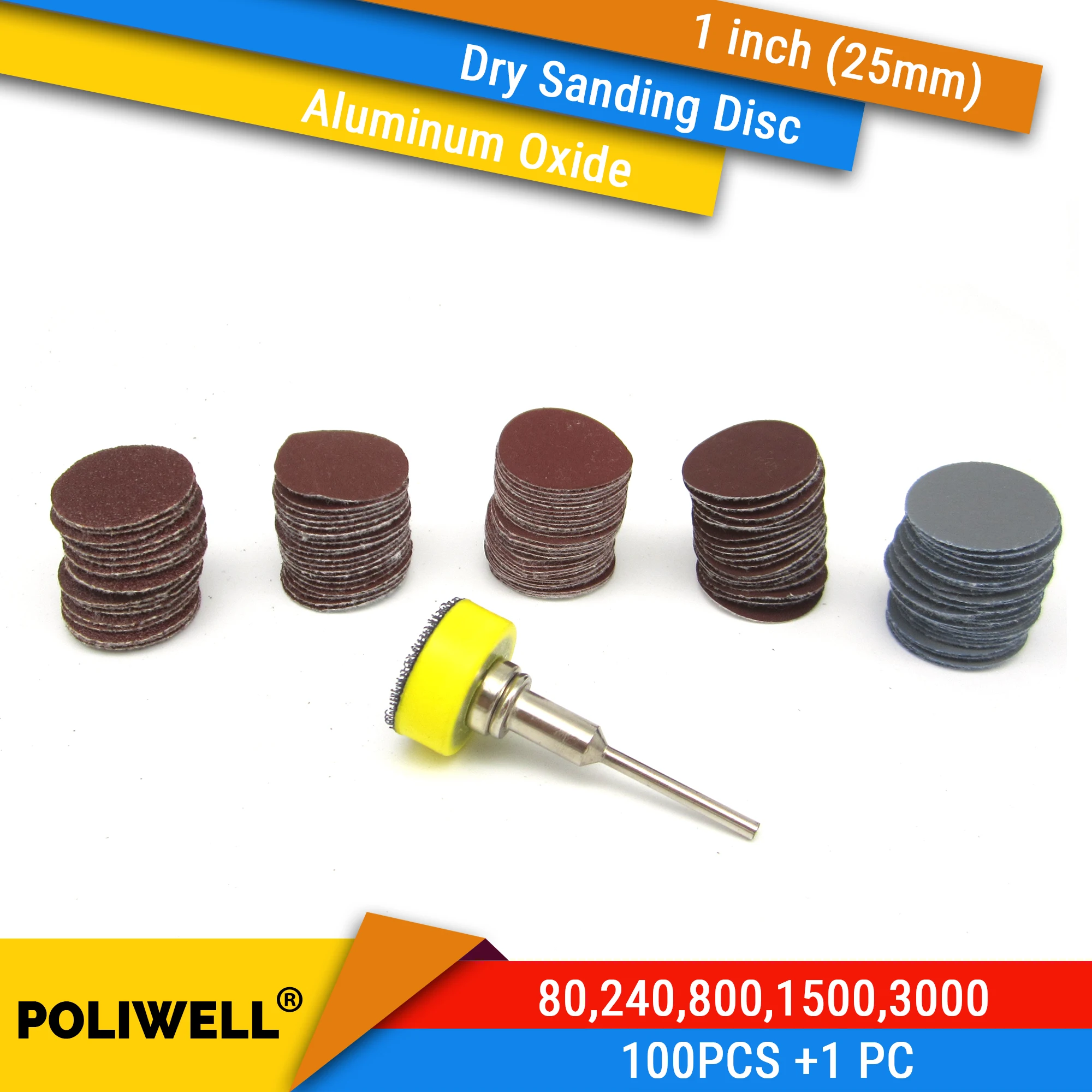 

100 PCS 1inch 25mm Sanding Discs 80-3000 Grit Assorted with 3mm Shank Polishing Pad Hook Loop Sandpaper Abrasive Tool Attachment