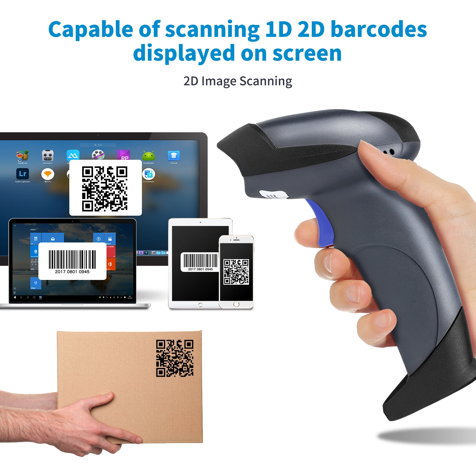 Radall  2D QR Barcode Scanner with Stand, 3 in 1 Bluetooth & 2.4GHz Wireless & USB Wired Automatic Barcode Imager Reade