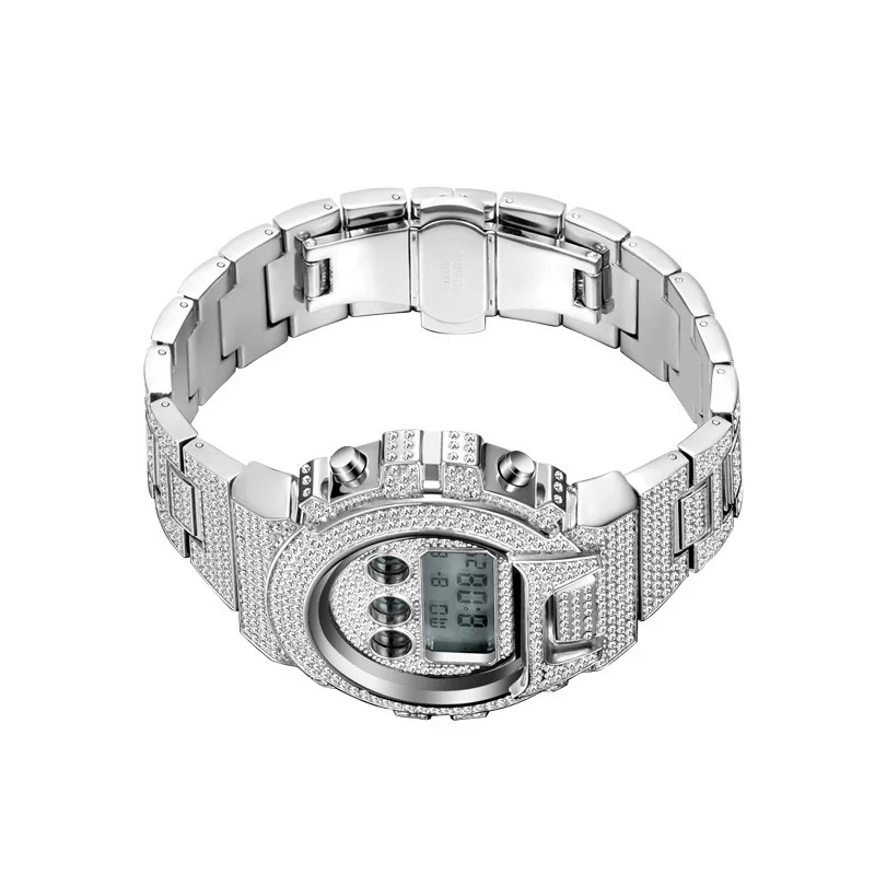 الهيب هوب رجالي ساعات فاخرة تاريخ كوارتز المعصم مقاوم للماء ساعات تشيكوسلوفاكيا حجر معبد الفولاذ المقاوم للصدأ ساعة للرجال مجوهرات سحرية #5