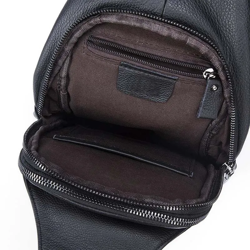 Luufan-Bolso de pecho de cuero genuino para hombre, Mini bolso de hombro de cuero de vaca suave, antirrobo, negro, con cinturón