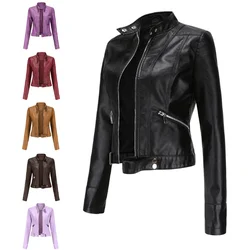 New Leather Women's Short Jacket Spring and Autumn Stand-up Collar Women's Leather Jacket Women's Thin Leather Jacket