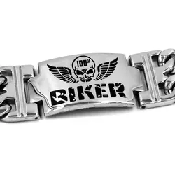 Wings Skull Biker Bracelet Stainless Steel Jewelry Punk Double Chain Charm Bracelet Motor Wholesale SJB0295B