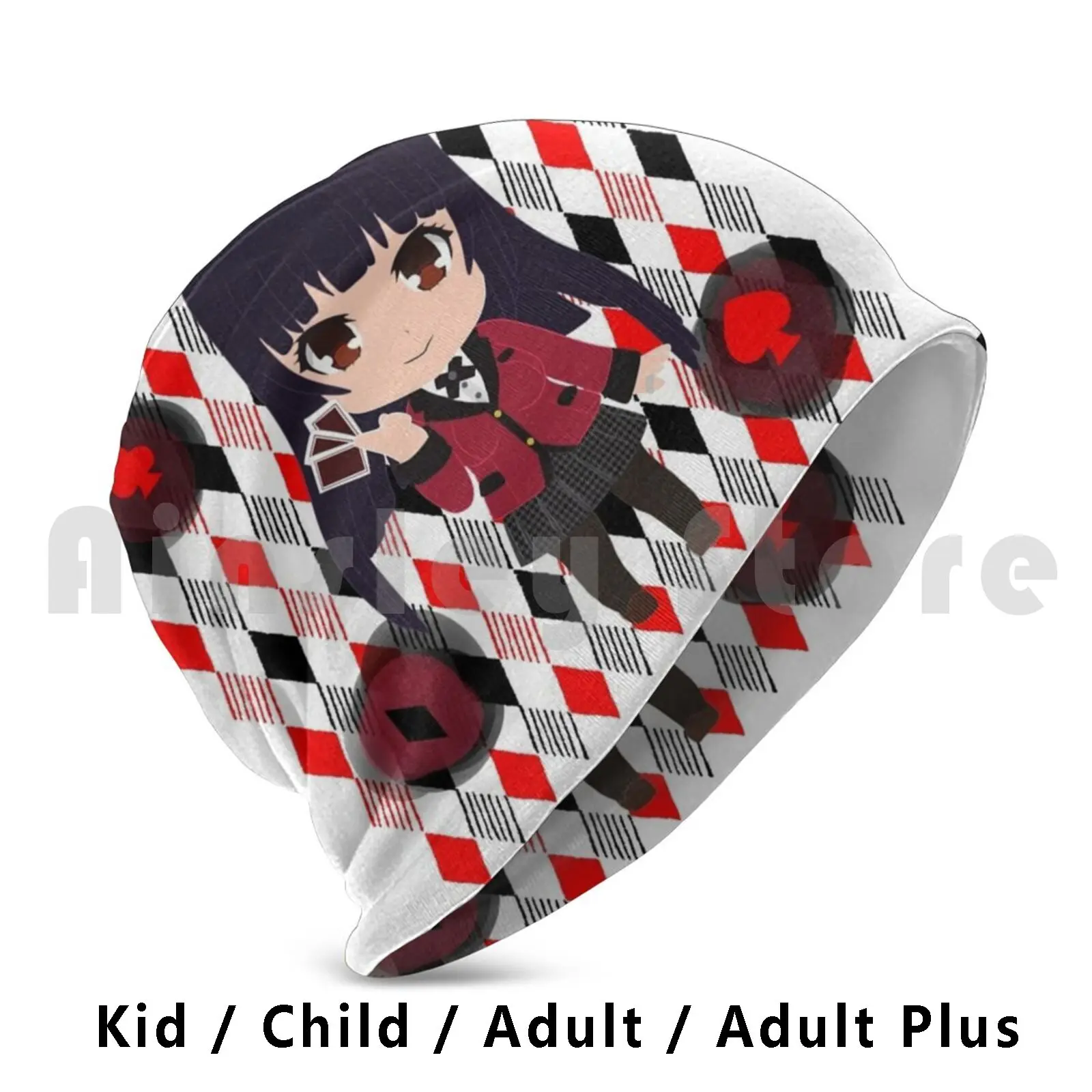 Gambling Freak Beanie Hedging Cap DIY Print Cushion Poker Girl Chibi Gambling Heart Diamonds Clubs Clovers Spades School