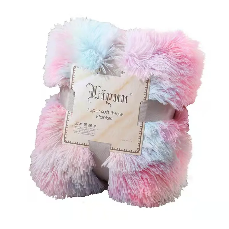 Soft Plush Blanket Super Colorful Throw Blanket Bedding Sofa Cover Fuzzy Faux Fur Cozy Couch Blanket for Winter Gift for Girls