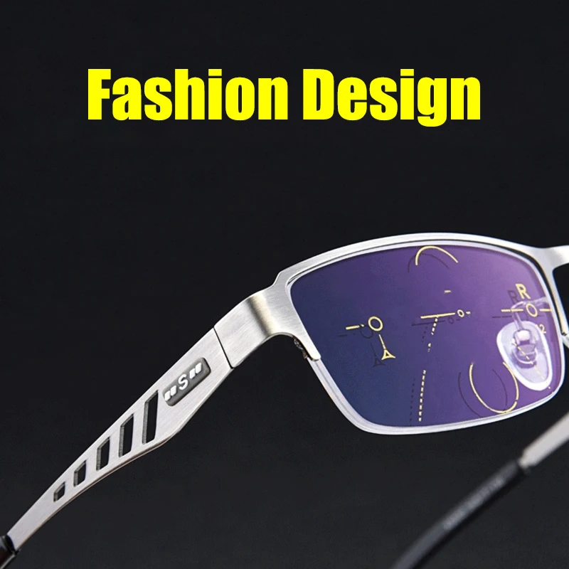 Customizable Multifocal Progressive Reading Glasses Men Photochromic Prescription Eyewear Metal Half Frame 1.56 Index