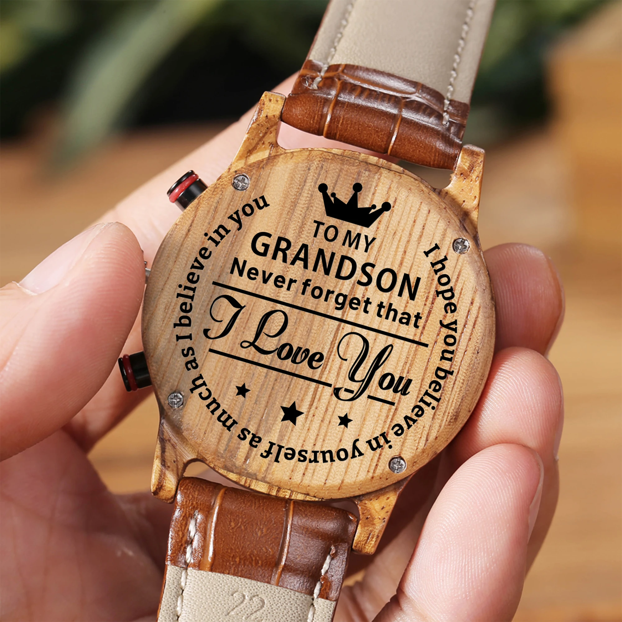 

My Grandson Fashion Luxury Waterproof Men Engrave Your Personalized Watch Leather Strap Birthday Graduation Military Anniversary