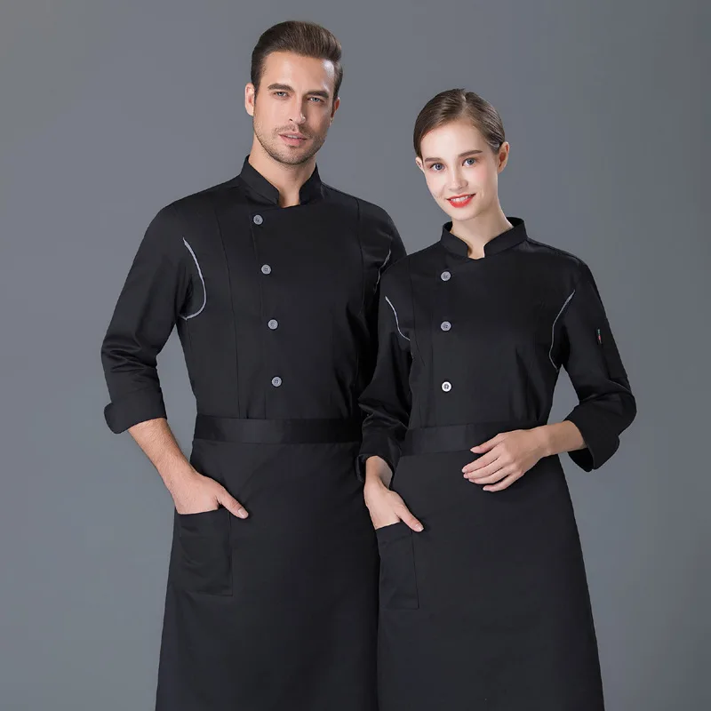 Long Sleeve Restaurant Uniform Single-breasted Breathable Chef Uniform Hotel Restaurant Bakery Jacket Kitchen Work Clothes