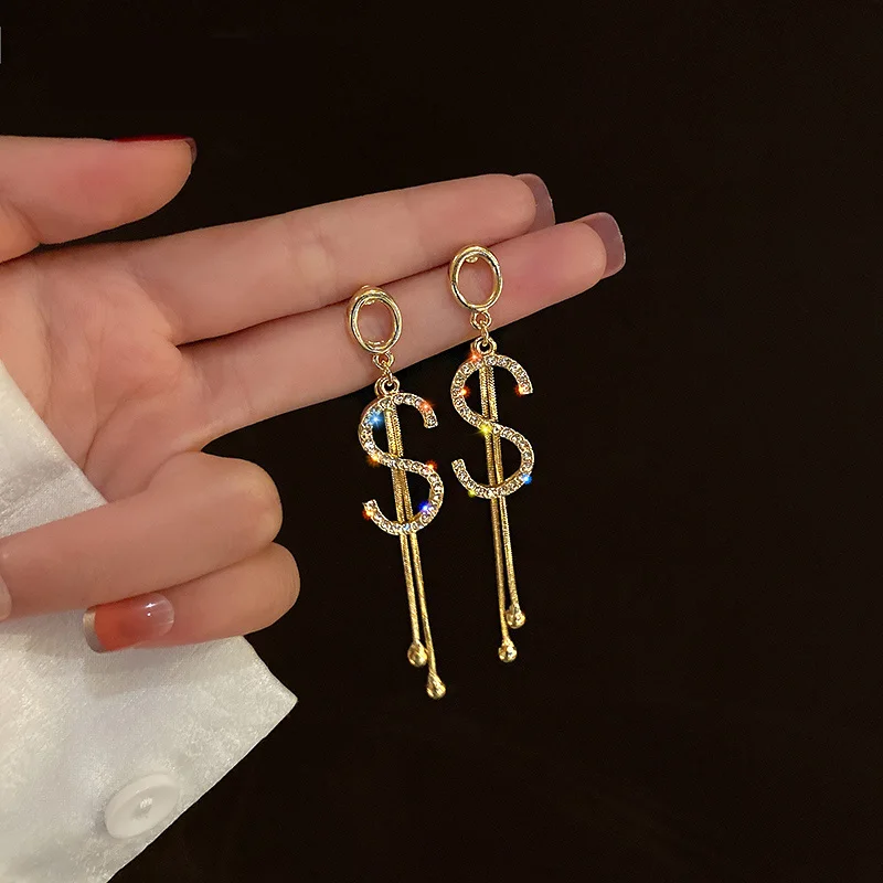 Luxury earring S Letter tassel Earrings Imitation Pearl Crystal Alphabet Brand Ear Studs Bar Long Thread Earring for Women