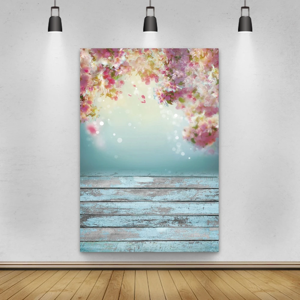 Yeele 봄 자연 꽃 배경 사진 나무 보드 반짝이 폴카 도트 생일 사진 스튜디오 비닐 배경 Photocall