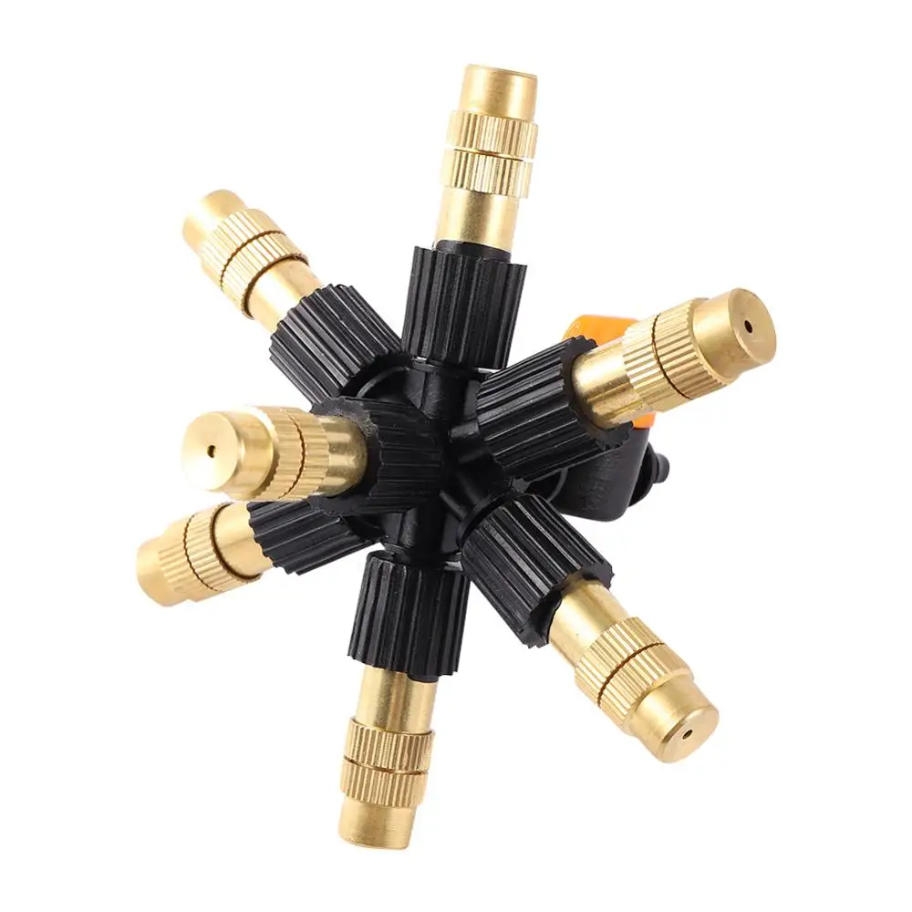 Hanging With Valve 4/5/6/7 Head Brass Cross Misting Sprinkler Garden Watering Adjustable Spray Cooling Irrigation System 1 Set