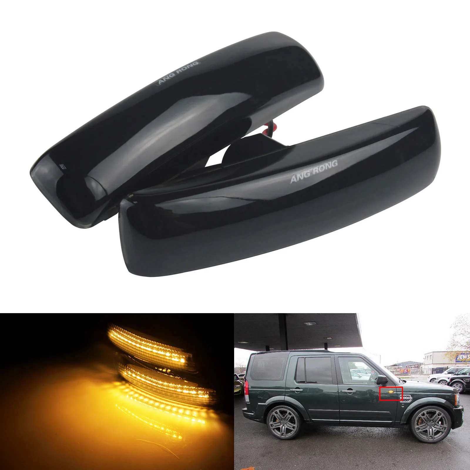 ANGRONG Amber LED Black Smoked Side Repeater Light For Land Rover Discovery 3 &4 Freelander