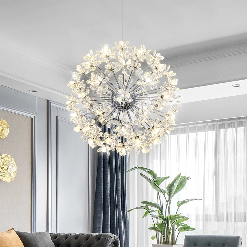 Modern Global Ambient Crystal Chandelier Lustre Dandelion Hanging Lamp for kitchen bedroom living room Creative Art  Spark Lamp