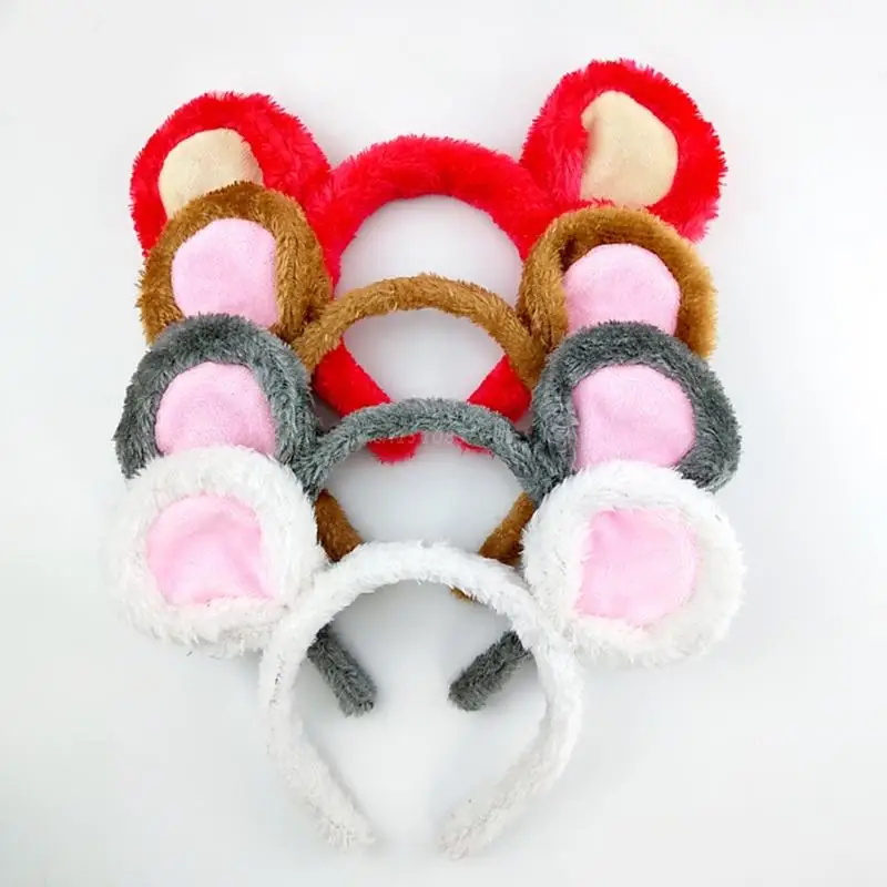 Cartoon Animal Headbands Furry Bear Ears Hair Hoop Plush Mouse Ears Hairband for Washing Face Cosplay Headpiece