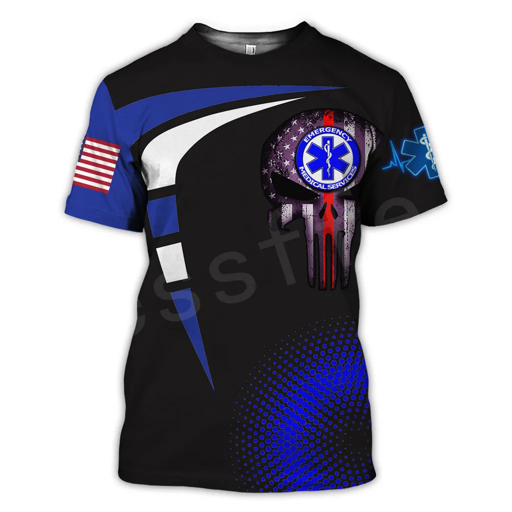 Tessffel Emergency Medical Service Technician EMT EMS Paramedic Hero New Fashion Unisex Casual 3DPrint Short Sleeve T-Shirts s-5