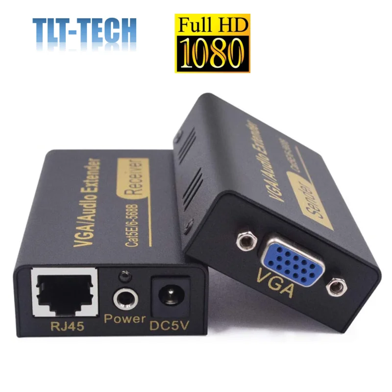 Imagem -01 - Extensor de Áudio Vga para Vídeo 100m 1080 ft Extensor Transmissor Mais Receptor sobre um Único Rj45 Cat5e Ethernet Suporte para p