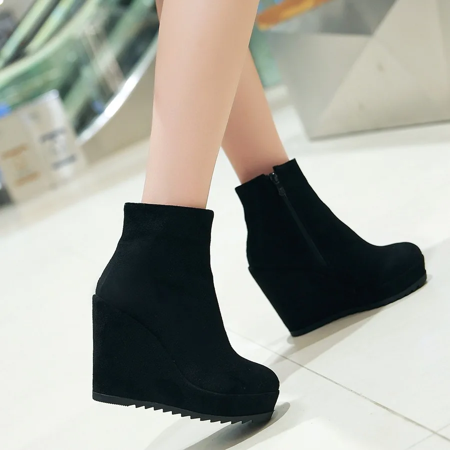 Sianie Tianie 2024 winter autumn flock platform wedges heels woman boots round toe women ankle boots sexy blue brown red boots