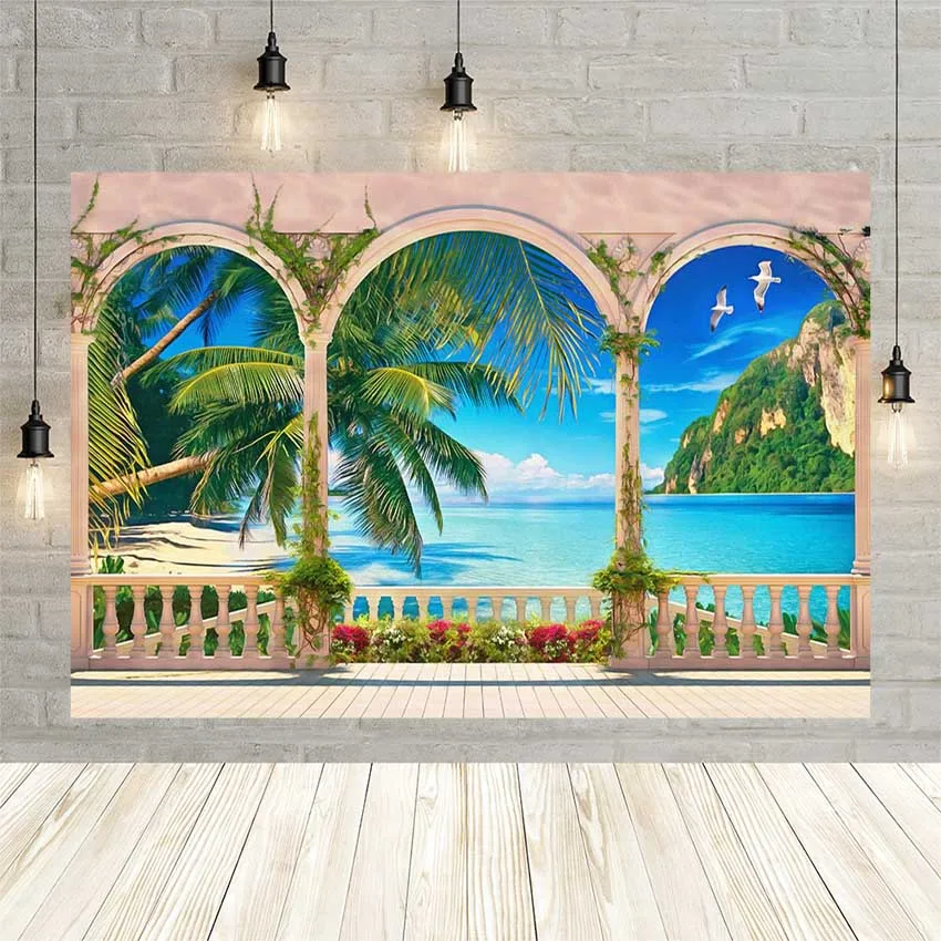 Avezano Pavilion Garden Landscape Photography Backgrounds Village Town Seaside Arch Door Summer Photo Backdrop Studio Photocall