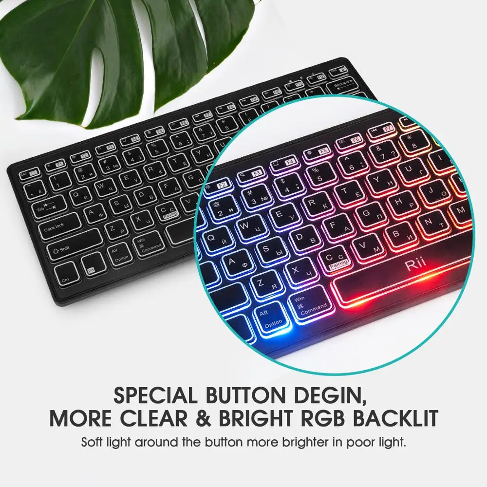 Imagem -05 - Rii-mini sem Fio Led Retroiluminado Teclado Russo Bluetooth Recarregável Uso com Ios Android tv Box K09